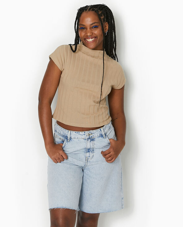 Top en maille côtes plates beige - Pimkie