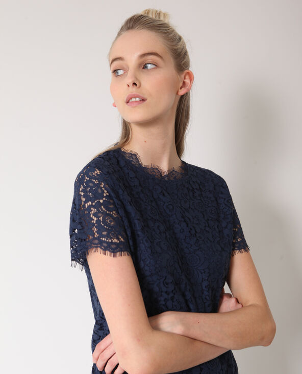 Blouse en dentelle bleu marine - Pimkie