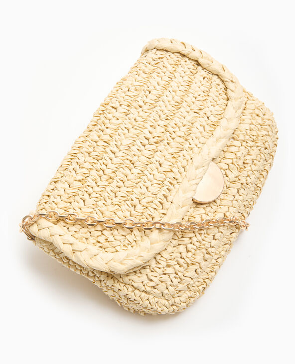 Sac en raphia avec bandoulière en chaine beige - Pimkie