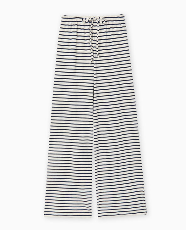 Pantalon large en maille côtelée rayée blanc - Pimkie