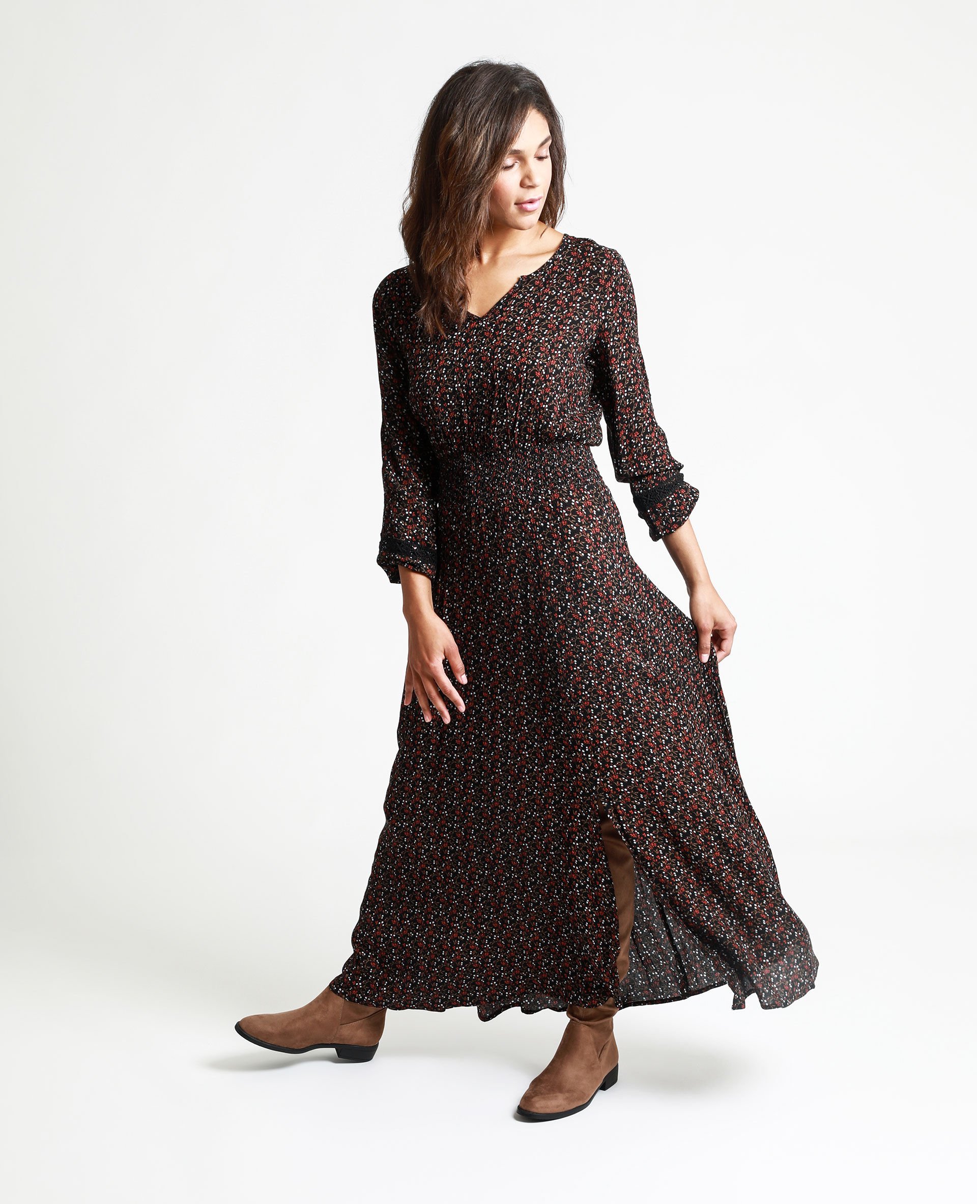 robe longue manche longue fleurie