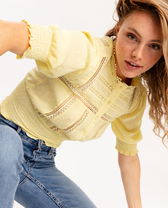 Chemisier dentelle et plumetis jaune - Pimkie