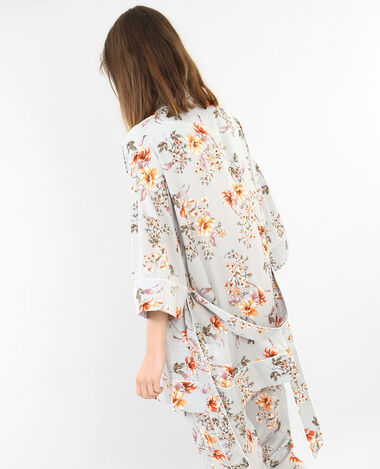 Kimono homewear satiné fleuri bleu - Pimkie