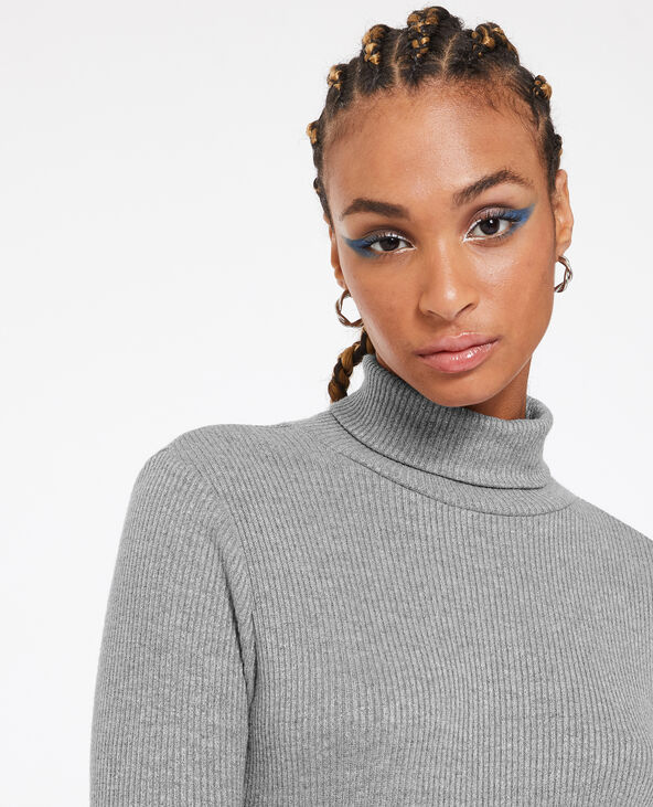 Pull fin col roulé maille côtelée gris foncé - Pimkie