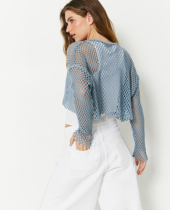 Top manches longues en maille filet bleu - Pimkie