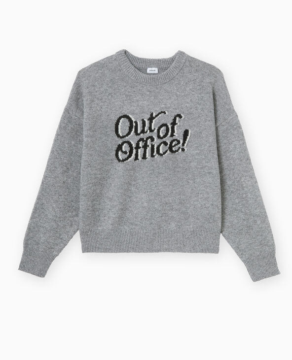 Pull en maille avec message gris chiné - Pimkie