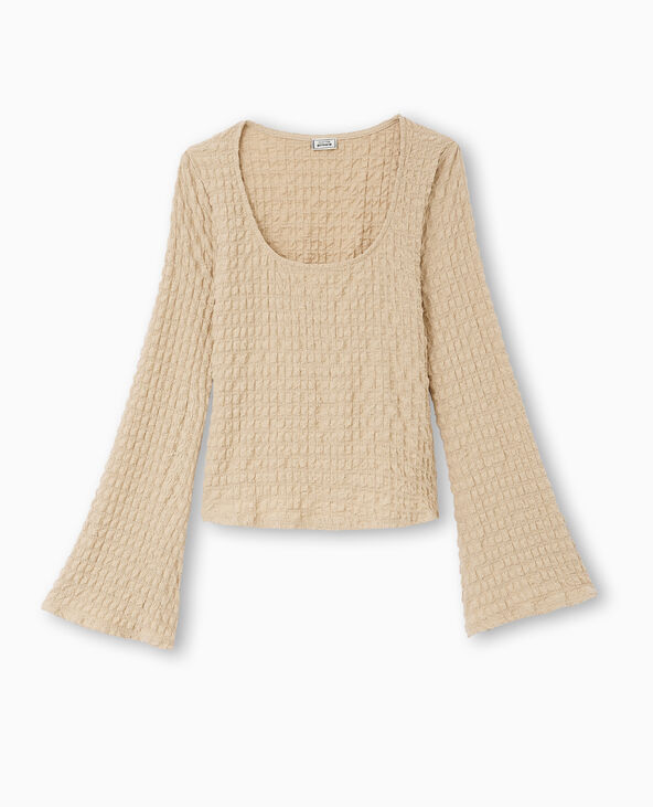 Top manches longues en maille gaufrée marron - Pimkie