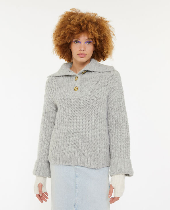 Pull chaud col camionneur boutonné gris - Pimkie