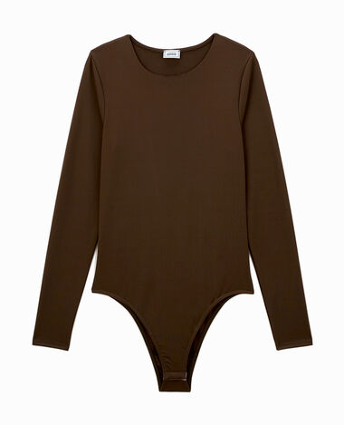 Body manches longues en matière gainante marron - Pimkie