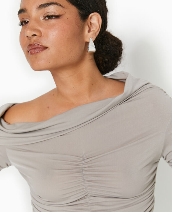 Top avec fronces encolure Bardot gris - Pimkie