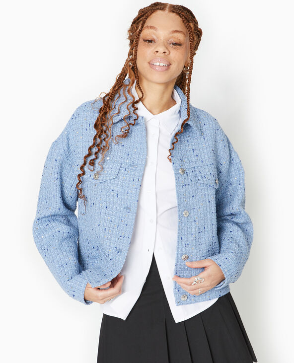 Veste droite en tweed bleu - Pimkie