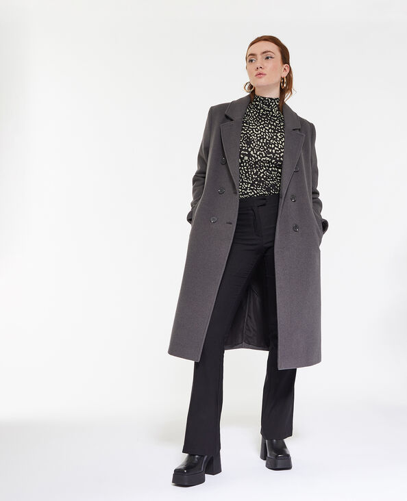Manteau long effet drap de laine gris foncé - Pimkie