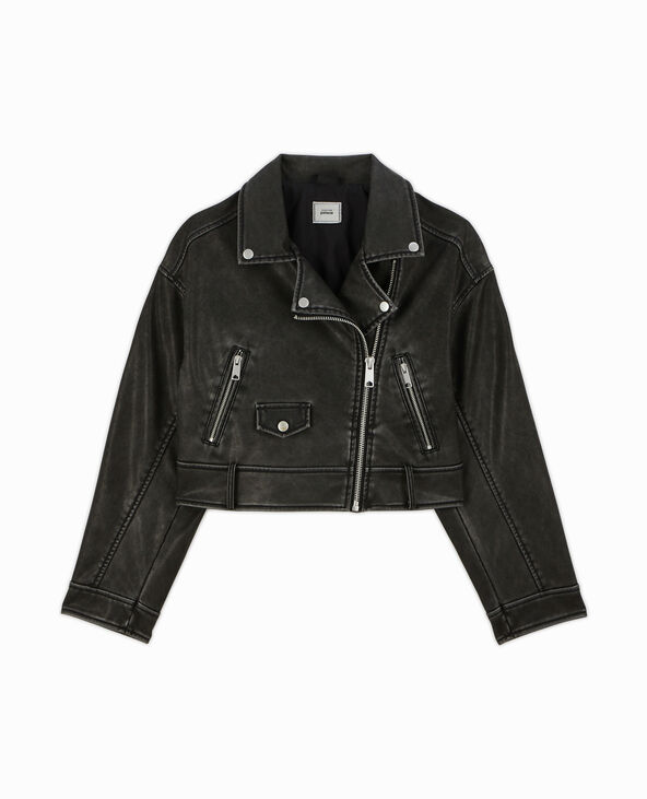 Blouson biker court effet usé gris foncé - Pimkie