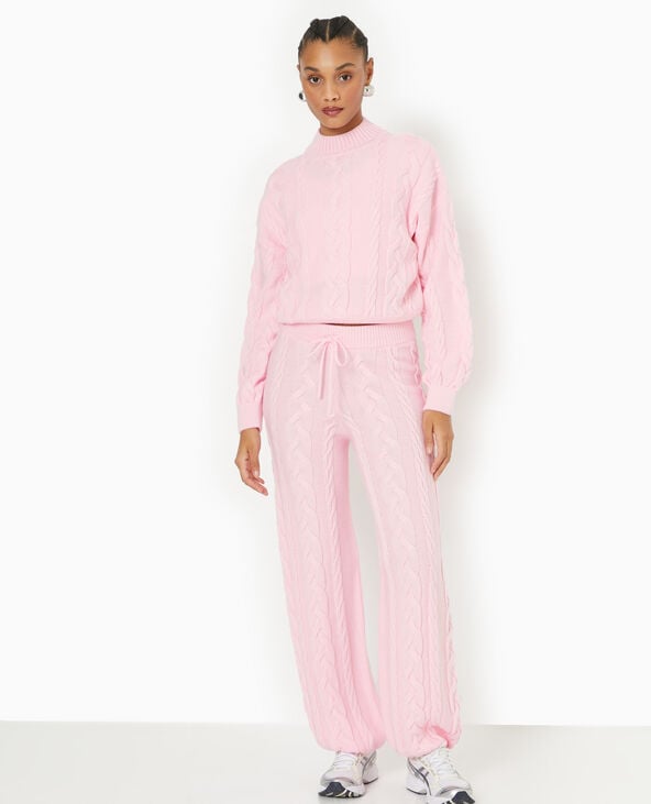 Pantalon droit en maille torsadée rose clair - Pimkie