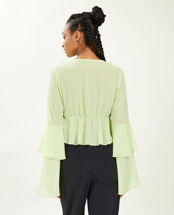 Blouse avec volants en voile vert anis - Pimkie