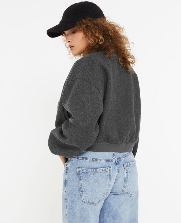 Blouson bomber façon drap de laine gris foncé - Pimkie