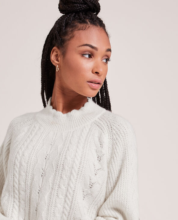 Pull maille torsadée col montant écru - Pimkie
