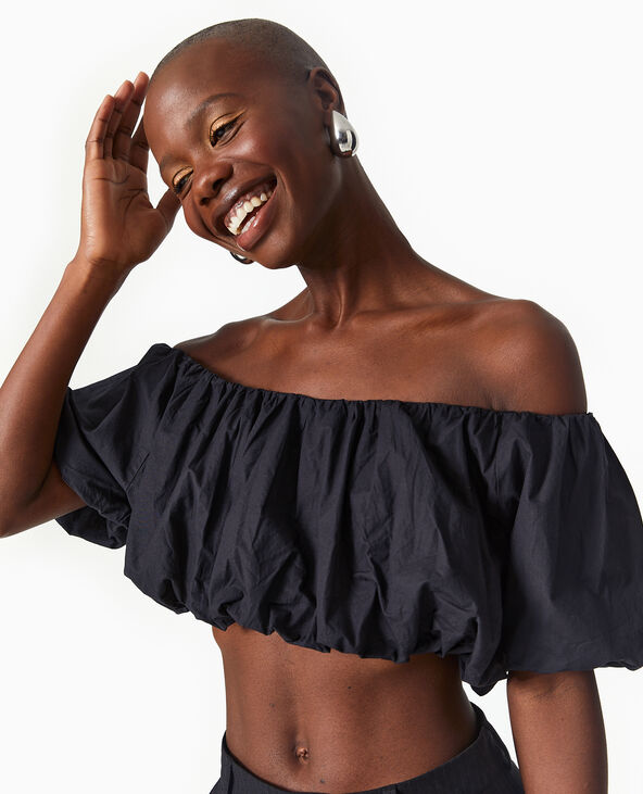 Top court avec encolure Bardot noir - Pimkie