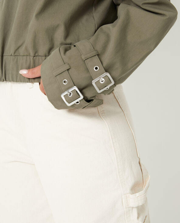 Veste zippée courte avec col vert kaki - Pimkie