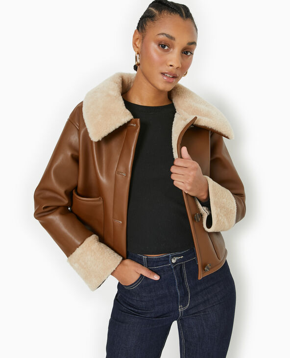 Blouson en simili avec doublure fourrure camel - Pimkie