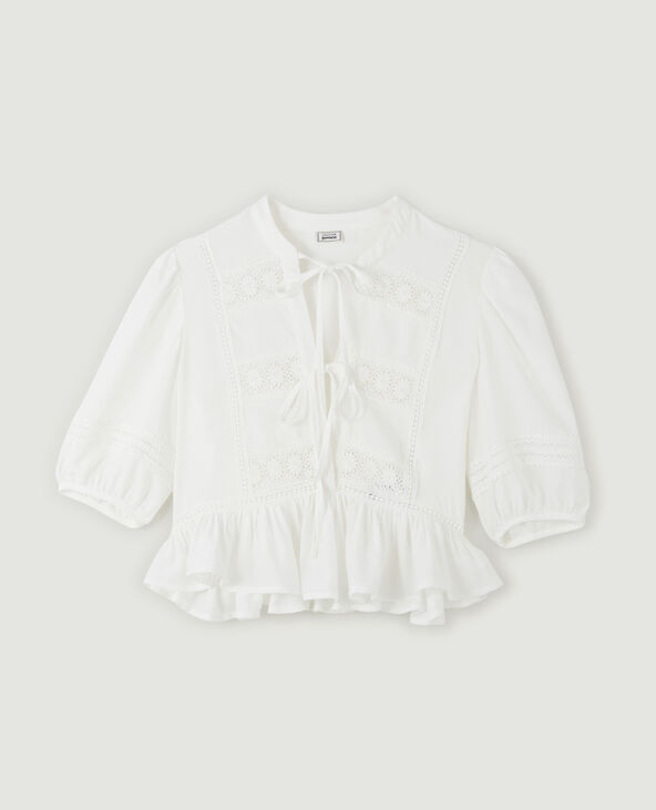 Blouse avec dentelle et liens à nouer blanc - Pimkie
