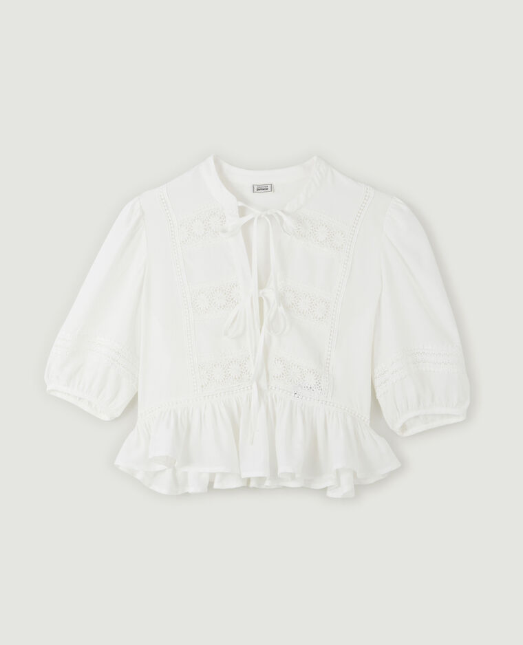 Blouse avec dentelle et liens à nouer blanc - Pimkie