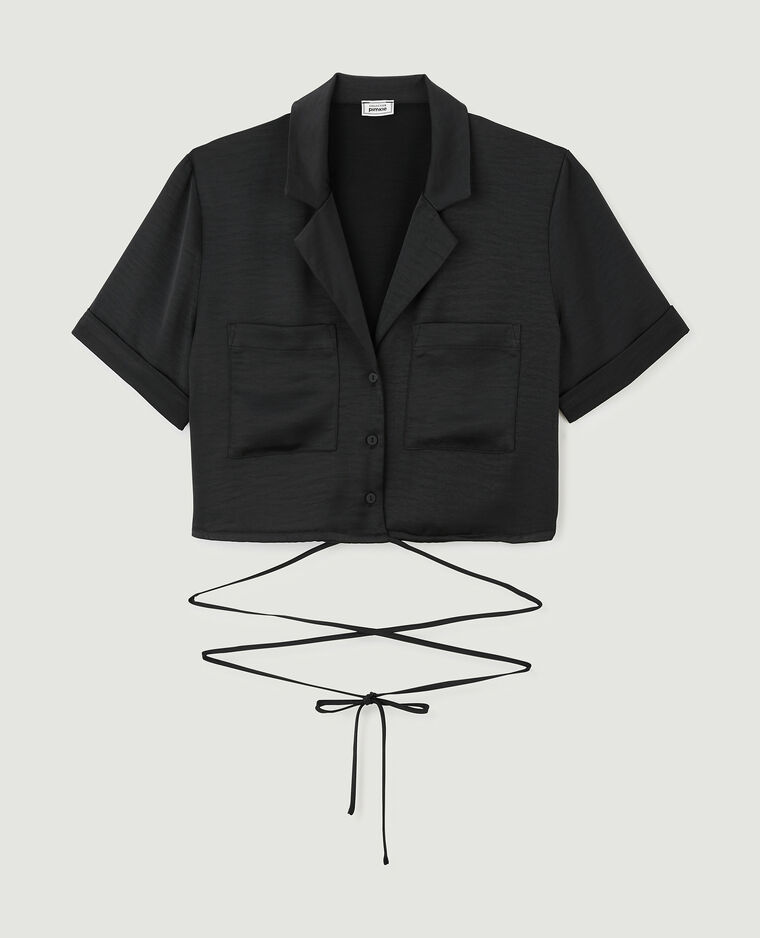 Chemise cropped en satin noir - Pimkie
