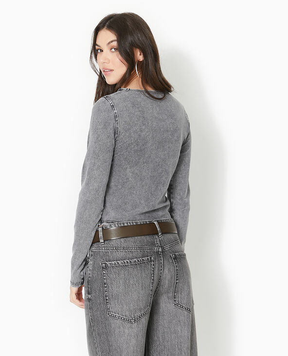 T-shirt manches longues effet délavé gris - Pimkie
