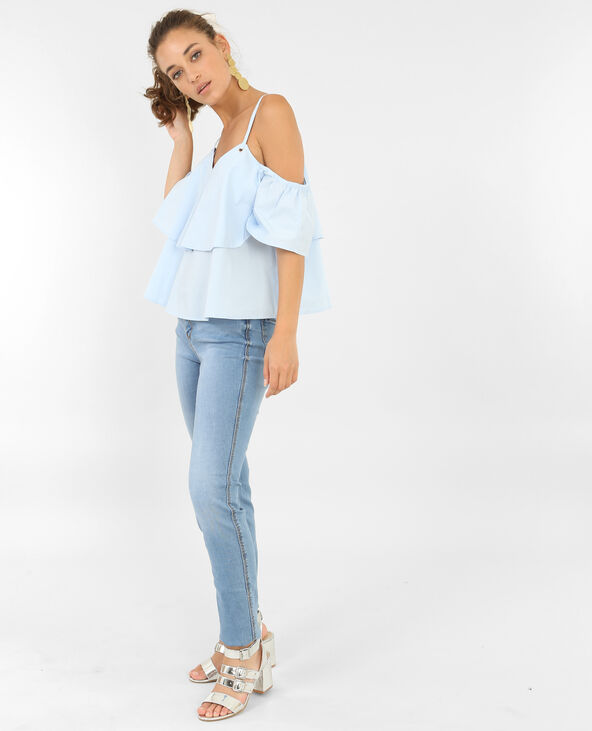 Top à volants et œillets bleu clair - Pimkie