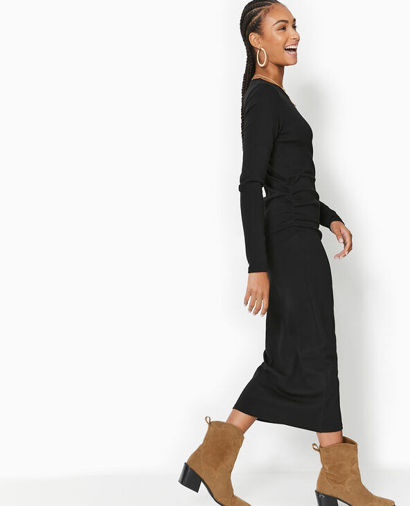 Robe longue moulante avec fronces côtés noir - Pimkie