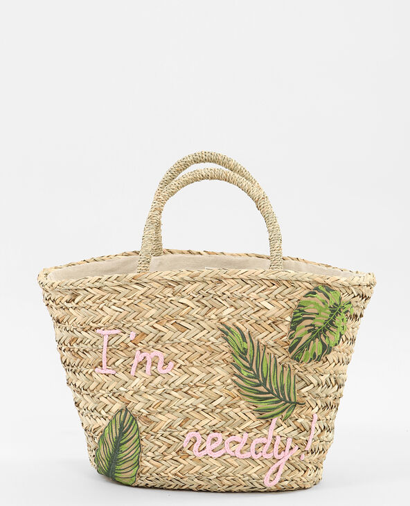 Panier en paille à message taupe - Pimkie