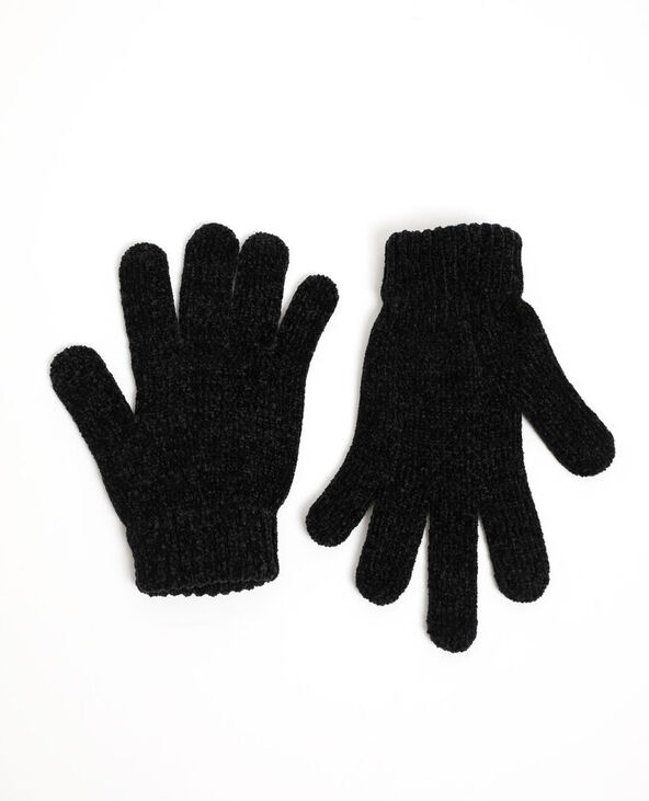 Gants maille chenille noir - Pimkie