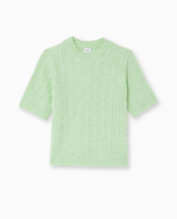 Pull manches courtes maille torsadée vert - Pimkie