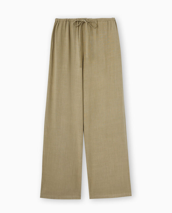 Pantalon droit et large avec taille élastiquée vert kaki - Pimkie
