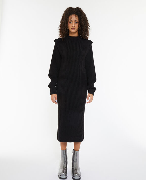 Robe pull longue avec effet épaulette noir - Pimkie