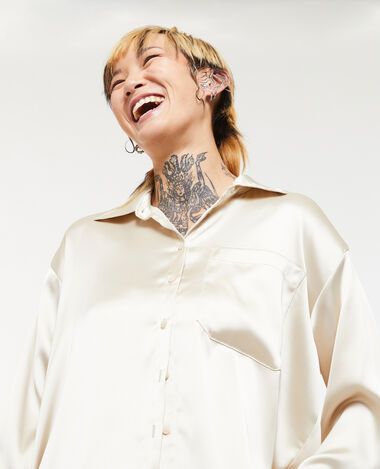 Chemise oversize en satin beige - Pimkie