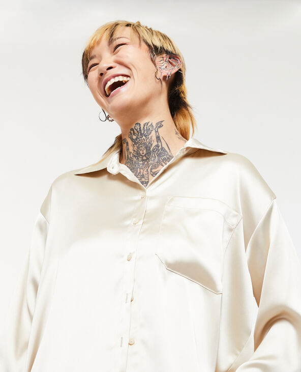Chemise oversize en satin beige - Pimkie