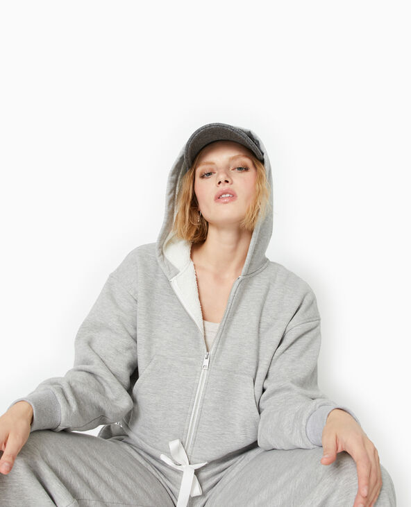 Sweat court et zippé doublé de fourrure gris chiné - Pimkie