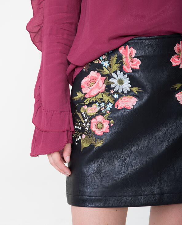 Mini jupe en simili cuir brodée noir - Pimkie