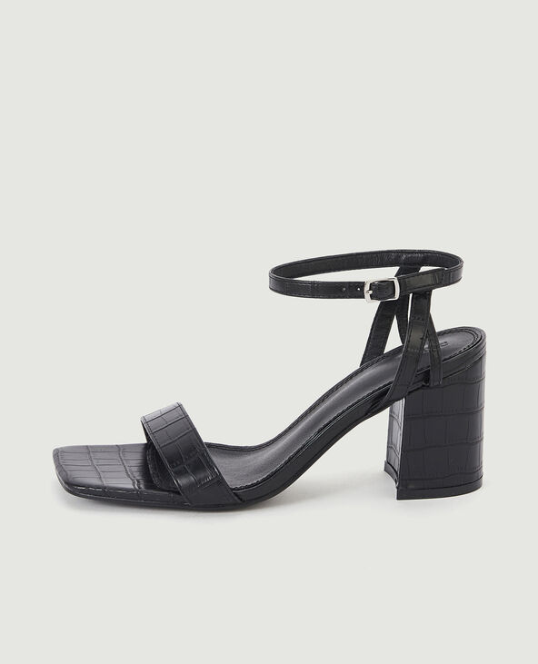 Sandales à talon effet croco noir - Pimkie