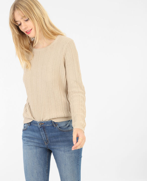 Pull ajouré col rond beige - Pimkie