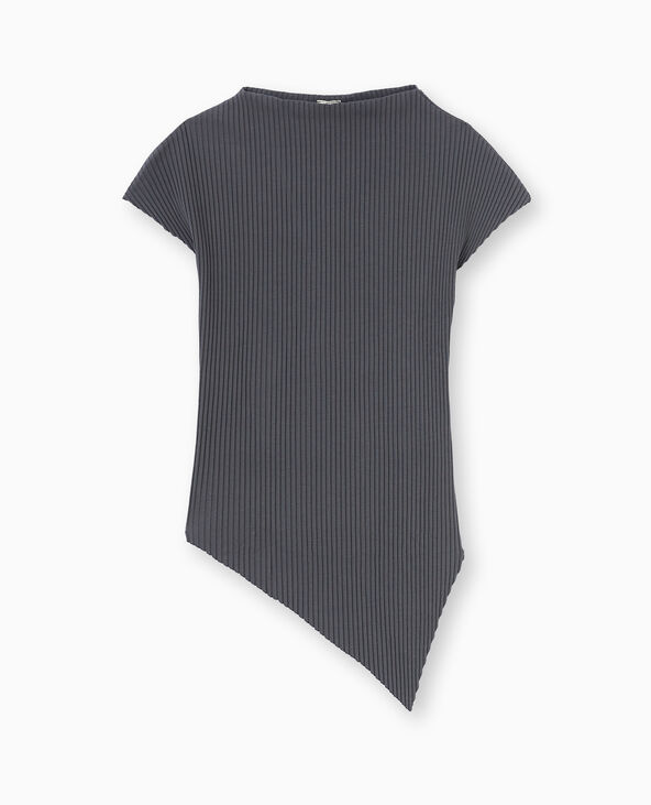 Top asymétrique en maille côtelée gris - Pimkie