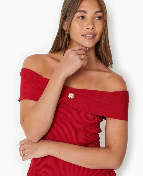Robe courte patineuse en maille côtelée rouge - Pimkie