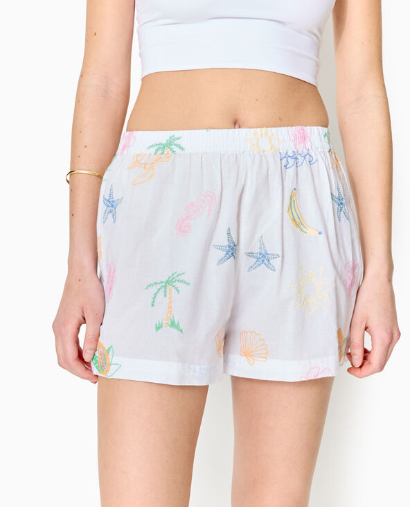 Short en voile de coton brodé blanc - Pimkie