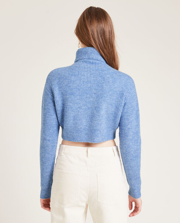 Pull cropped col roulé bleu - Pimkie