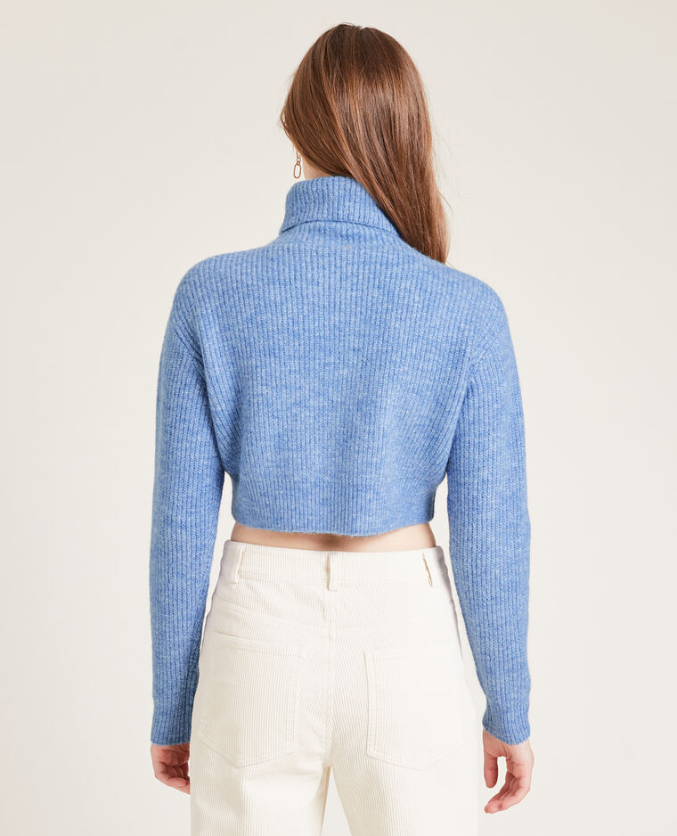 Pull cropped col roulé bleu - Pimkie
