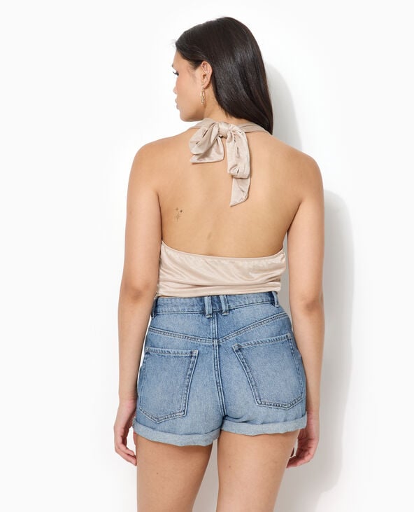 Top dos-nu col bénitier en maille satinée beige - Pimkie