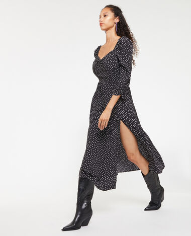 Robe midi encolure cœur avec fronces noir - Pimkie