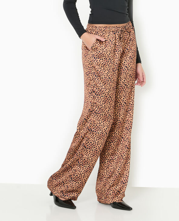 Pantalon large en tissu satiné motif léopard marron - Pimkie