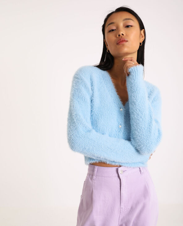 Gilet fluffy à col V bleu - Pimkie